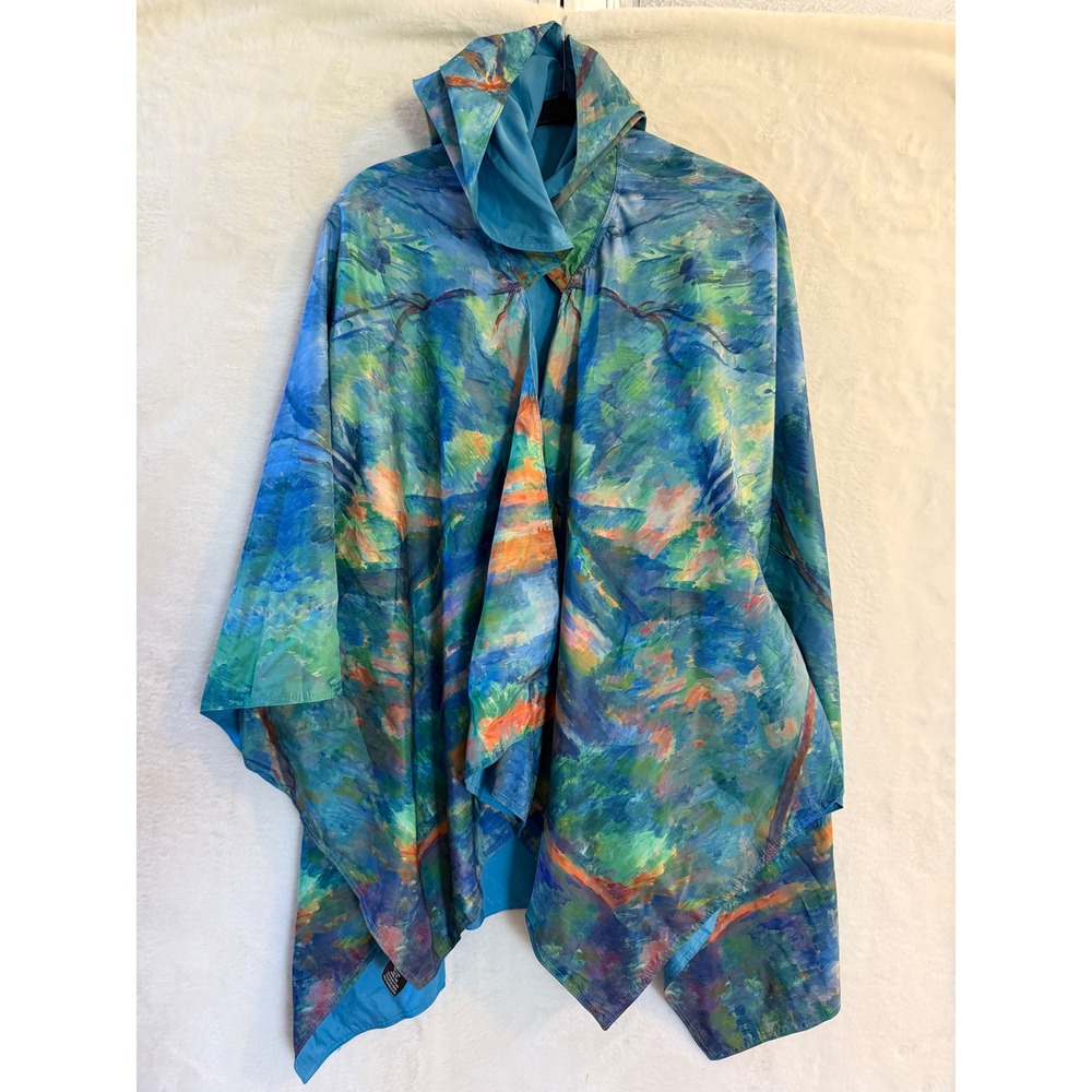 Galleria Enterprises Rain Poncho Womens One Size Impressionist Art Hooded Blue
